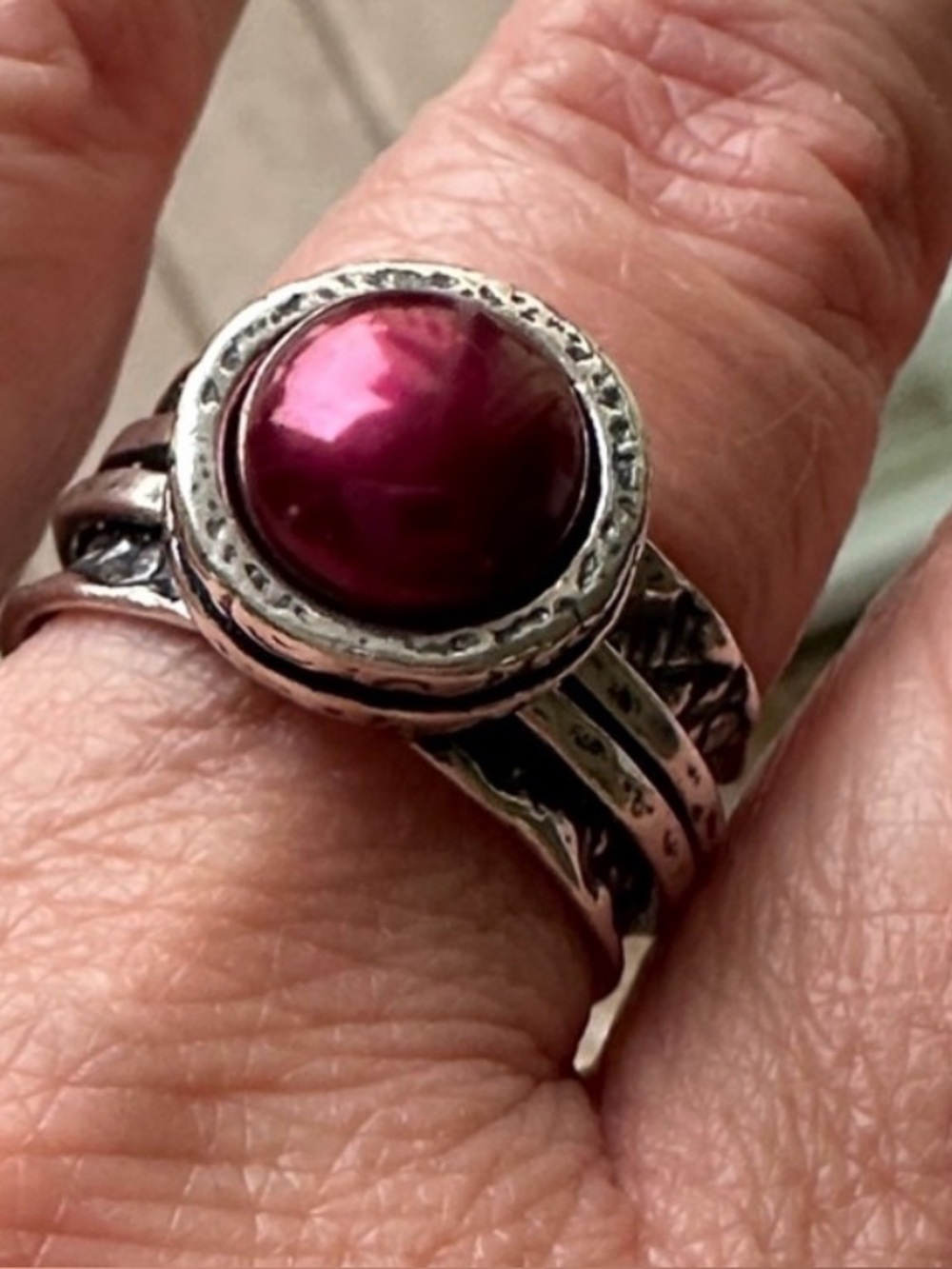 Vintage Didae Israel 925 Sterling Silver Wide Band Pearl Spinner Ring - Size 9